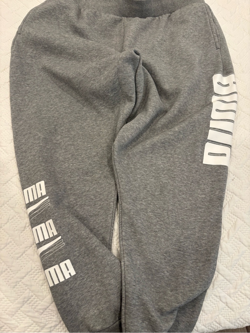 Puma Gray Sweatpants with White Logo Graphics